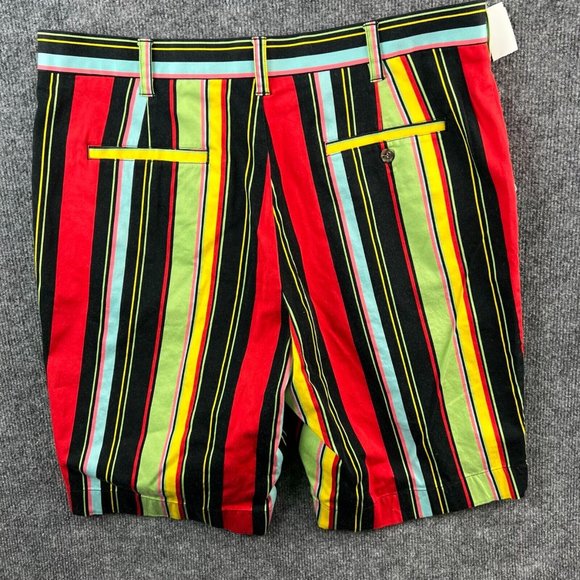 Loudmouth Golf Shorts Adult 36 Striped Black Red Green Pockets Casual Mens - Picture 3 of 9